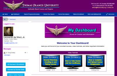 The TFU Dashboard - Your Starting Point for Courses and Information.